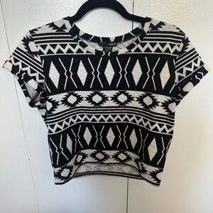 Aqua Black and White Graphic Crop T-Shirt